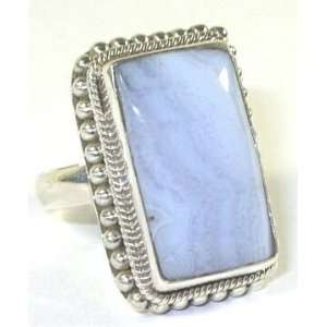 Blue Lace Agate Silver Ring   Size 7.25