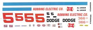 Al Unser 1969 Dodge 1/24th   1/25th Scale Waterslide Decals  