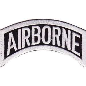  Airborne Patch   Small White Arched Rocker, 3x1.75 inch 