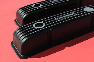 Small Block Chevy Camaro Black Finned Aluminum Valve Covers  
