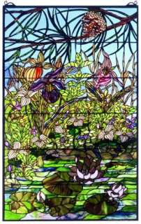 Lily Pond Tiffany Sty Stained Glass Window Panel 48x30  