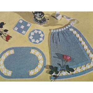 Vintage Crochet Pattern to make   Flower Apron Pot Holder Mat Set. NOT 