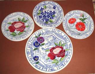 Gien Oiseau Bleu Flowers Cake Plate & 6 Dessert Plates New  