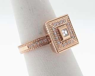   Diamonds Asscher Cut Solid 18k Rose Gold Designer Ring Size 7  