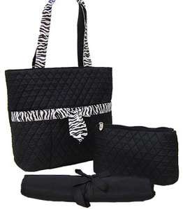   Zebra Quilted Diaper Bag With Changing Pad Baby Bag Tote Bag  