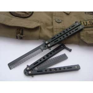 Black METAL Practice BALISONG BUTTERFLY Comb Knife Trainer 