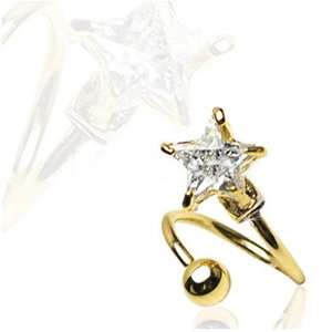 Gold Star Twist Clear Gem Belly Ring Navel 16g (w213)  
