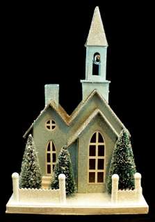 RETRO LIGHTED PAPER CHURCH / COMPLETE with BULB and ELECTRIC CORD 