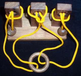 Triple Trouble wood & string Brain Teaser puzzle  