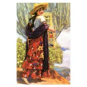  Señorita with Bird Cage Giclee Poster Print, 18x24