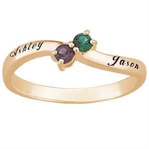  18K Gold over Sterling Couples Birthstone and Name Ring Jewelry