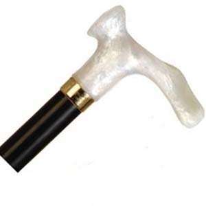  Wood Cane With Contour Handle, Right Hand, Pearl Handle, Black 