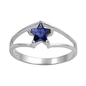  Sterling Silver Blue Sapphire CZ Star Ring Size 9 Jewelry
