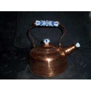  Vintage Whistling Copper Tea Kettle with Blue Delft Handle 