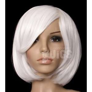 Stunning White bob cut wig Straight with beautiful side sweep fringe 