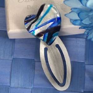  Murano Art Blue/Silver Heart Bookmark