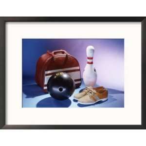  Bowling Ball with a Bowling Pin and Bowling Shoes Framed 
