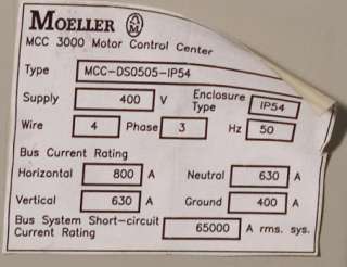 Klockner Moeller Modan MCC 3000 Motor Control Center  