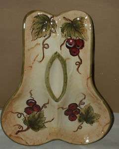 GRAPES DOUBLE SPOON REST~CERAMIC~TUSCAN VINEYARD~FRUIT  