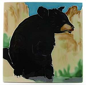 Wildlife Nature Ceramic Art Tile Black Bear 8x8 Wall Desk Tabletop 