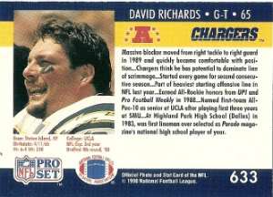 DAVID RICHARDS (G)  CHARGERS   1990 PRO SET CARD  