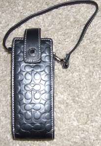 COACH BLACK MONOGRAM EMBOSSED LEATHER CELL PHONE ,GLASSES CASE, BAG 