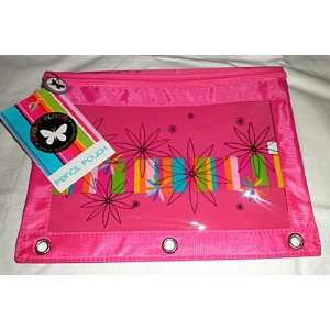  3 Ring Binder Bright Pink Pencil Pouch   Flowers & Stripes 