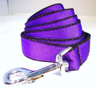 Sale 5 Foot Dog Leash, Grosgrain Trim 1 Side, Dark Purple