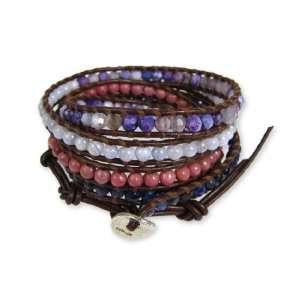  Chan Luu Stone Purple Mix Brown Leather Wrap Bracelet 