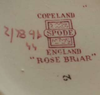 Copeland Spode Rose Briar Cream Soup Red Mark  
