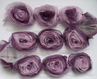Victorian Ombre Purple 11pcs Large 3 D Chiffon Flower Trim Lace (32)