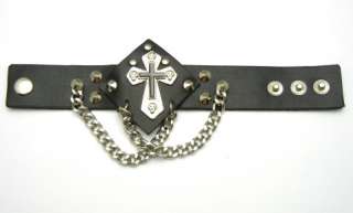 TEW105 Double Cross Cuff Leather Bracelet Wristband Punk Rock Biker 