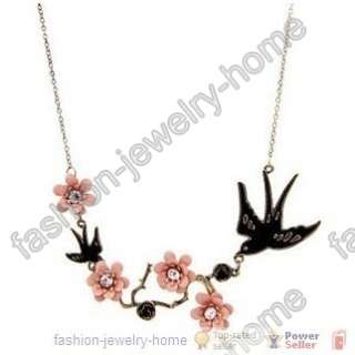 New Elegant Korean style swallow&flower crystal Necklace  