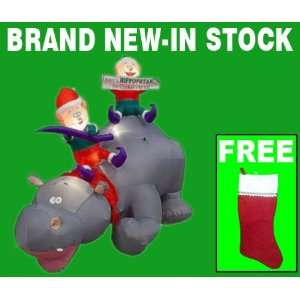 Blow Up Exterior Christmas Decorations   6 Tall Animated Hippopotamus 
