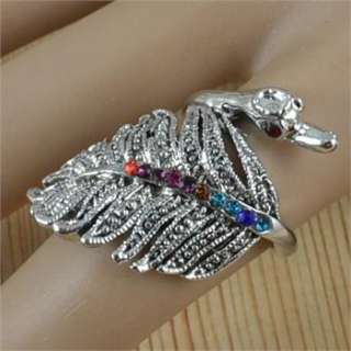   Lot 10pcs Antique Silver Plated Costume Swan Crystal Rings R021  