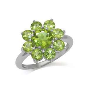   01ct. Natural Peridot 925 Sterling Silver Flower Cluster Ring Jewelry