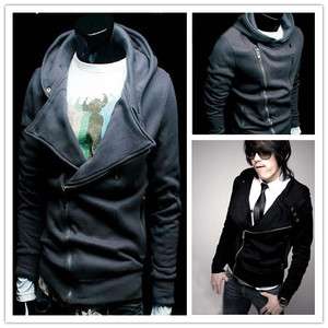   Fashion Full Zipper Hooded Sweater Coat Jacket Black And Dark gray M/L