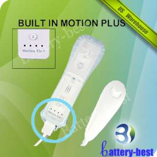   Motion Plus Remote And Nunchuck Controller For Wii White + Case  