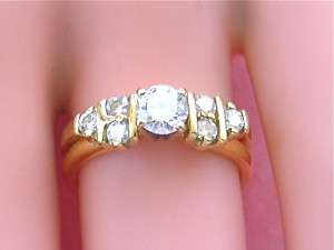 ESTATE .61ct DIAMOND SOLITAIRE WEDDING RING SET MAYORS  