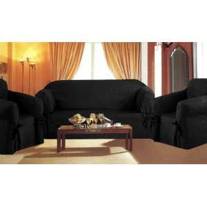  3 Pieces Solid Black Suede Corduroy Couch/sofa Cover 