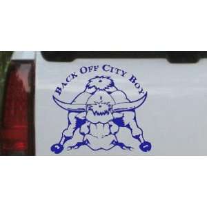 Blue 14in X 15.6in    Back Off City Boy Bull Country Car Window Wall 