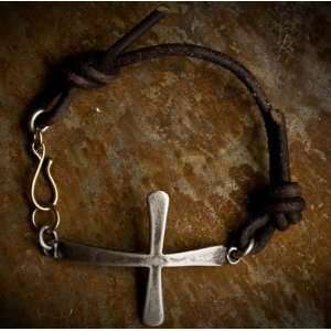  Coptic Cross Bracelet in Brown Leather, Sterling silver coptic cross 
