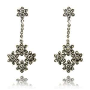  Sterling Silver Marcasite Flower Dangle Earrings Jewelry