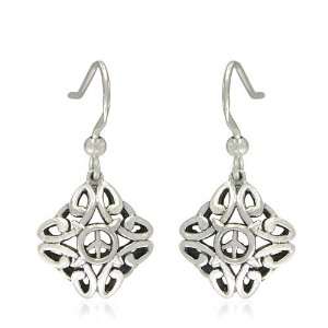  Sterling Silver Celtic Peace Sign Dangle Earrings Jewelry