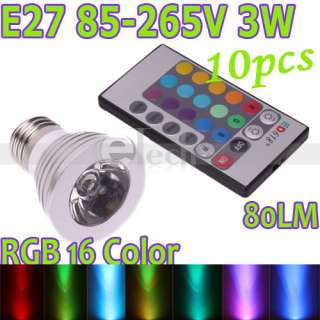 10pcs E27 3W LED 80LM 16 color Flash Light Bulb Remote Control Lamp 