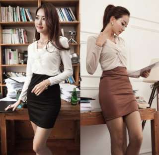 New Korea Fashion Elegant Womens O Neck Long Sleeved Tunic Lady Dress 