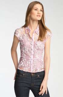 Nanette Lepore Cotillion Embroidered Sheer Peplum Top  