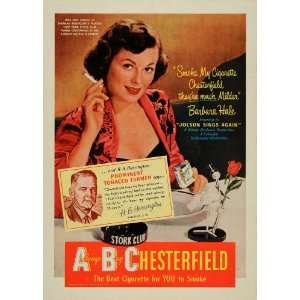  1950 Ad Chesterfield Cigarette Barbara Hale Stork Club 