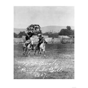 Buffalo Bill Cody Riding Horse next to Native American Photograph 