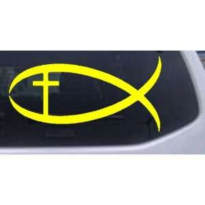 Yellow 42in X 21.0in    Christian Fish Christian Car Window Wall 